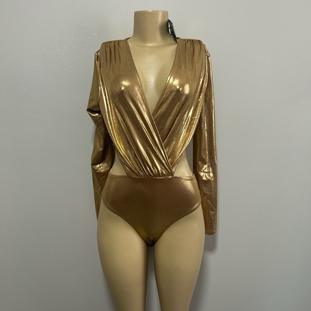 SHEIN Gold Shimmer Long Sleeve Bodysuit
